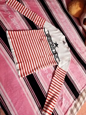 White & Red Striped Knit Top